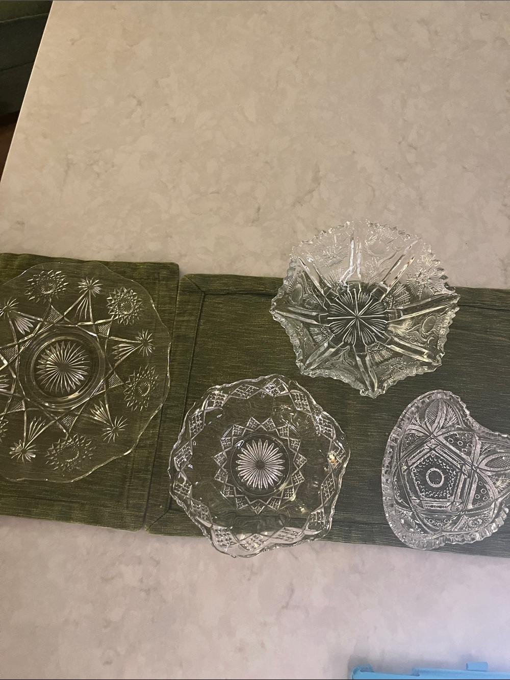 Vintage Lot of 4 Pieces of cut pressed glass bowls and plate host serving party